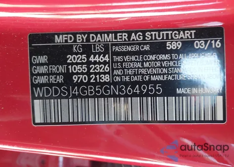 2016 Mercedes-Benz Cla 250 4Matic z USA, uszkodzony, nr VIN WDDSJ4GB5GN364955